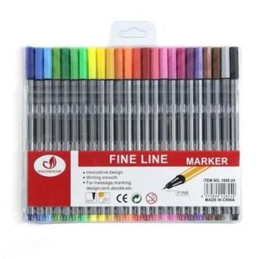 Imagem de Kit C/ 24 Canetas Coloridas Fine Line Ponta Fina 0.4 mm - oem