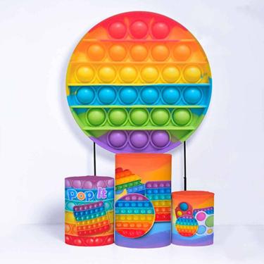 Imagem de Kit Painel de Festa Redondo de 1,80m e Trio de Cilindros Popit - Fera Print