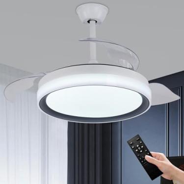 Imagem de Zenouidle Ventiladores De Teto Modernos Fandelier De 42" Com Luzes E Controle Remoto, Ventilador De Teto Retrátil Redondo De 3 Cores E 6 Velocidades Para Quarto, Sala De Estar E Sala De Jantar (Bra