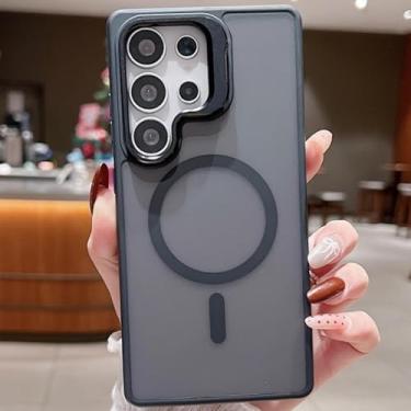 Imagem de MVVKKY Para Samsung S24 Ultra Magnético Transparente Metal Lente Suporte Matte Case Acrílico Transparente Capa À Prova de Choque (Para Samsung S24 Ultra/Preto)