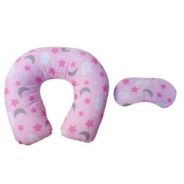Imagem de Almofada De Pescoço Travesseiro Apoio Encosto Pescoceira para Viagens(estrela rosa)