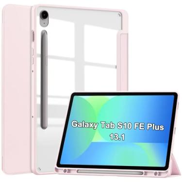 Imagem de Capa para Samsung Galaxy Tab S10 FE+/Plus, capa protetora com capa traseira transparente, capa hibernar/despertar automática, [proteção ultrafina] [função de suporte] [antiarranhões] - rosa