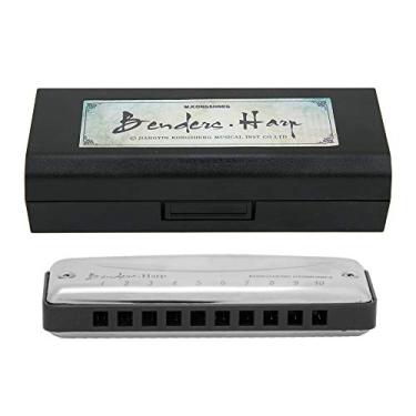 Imagem de Órgão bucal Blues com 10 orifícios, gaita blues, 10 furos, bocal #f Key capa portátil de aço inoxidável de alto brilho à prova d'água um instrumento musical para iniciantes (preto) instrumento de brincar