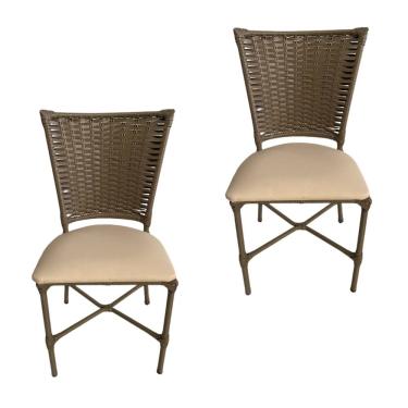 Imagem de 2 Cadeira Vivara Mesa Jantar Estofada Cozinha Fibra Sintética Areia