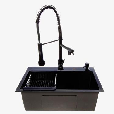 Imagem de Cuba Gourmet Cozinha Aço Inox 60X40 Preta E Torneira Gourmet