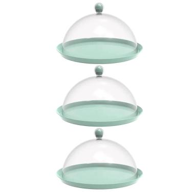 Imagem de Kit 3 Porta Bolo Torta 30cm Verde Menta Cúpula Boleira Doces Petiscos Crippa Bubble
