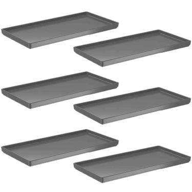 Imagem de Kit 6 Pratos 27x13cm Bandejas para Servir Preto Plástico Coza Comida Japonesa Petiscos