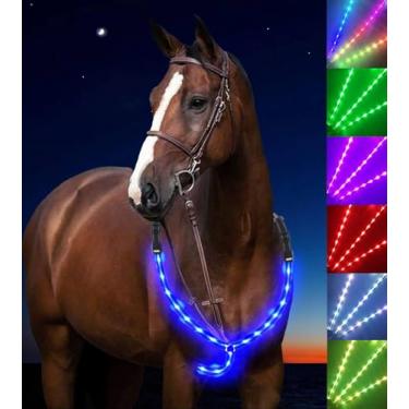 Imagem de Peitoral de LED para cavalo, 7 cores em 1, acessório para cavalo, recarregável por USB, arnês de LED – maior visibilidade e segurança para passeios a cavalo noturnos