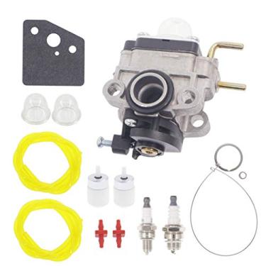 Imagem de Carburador Hutdkte para 17in 29cc Troy Bilt 753-06220 753-06220A TB575EC TB539ES TB590EC Cordão de cortador com AC04122 Kit de plugue de vela de ignição de linha de combustível