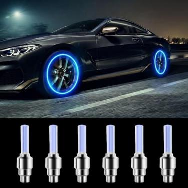 Imagem de QIZATAH 6 peças de luzes LED de tampas de haste de válvula de pneu - luzes inteligentes de roda de carro que brilham no escuro para carro universal, bicicleta - acessórios exteriores luminosos para