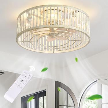 Imagem de Gutenliter Ventilador de teto de montagem embutida de 50,8 cm com design leve, baixo perfil, sem lâmina, controle remoto, 6 configurações de velocidade, ouro branco