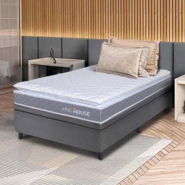 Imagem de Conjunto Box Baú Cinza Durban Cinza Espuma D28 Solteiro 96x203x64 - Ki