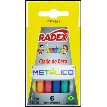 Imagem de Giz de Cera, Radex, Gizao, 06 Cores Metalico, Estojo
