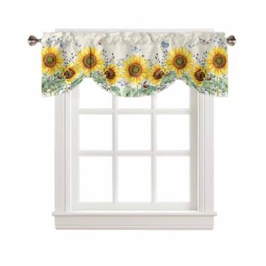 Imagem de Cortinas florais de amarrar borboleta girassol verão animal cozinha sanefa para janela sala de estar 137 x 45 centímetros ajustável com bolso para varão flores botânicas tratamento de janela 1 painel