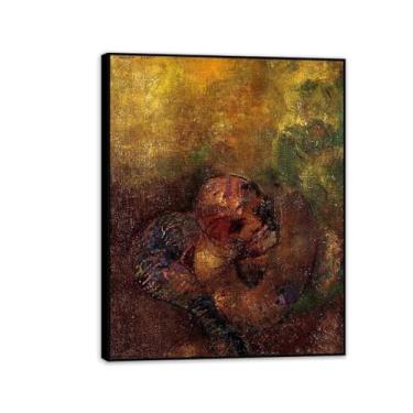 Imagem de Odilon Redon Impressões de arte em tela, crisálida, pôsteres e reproduções de reproduções famosas arte de parede em tela sala de estar decoração de casa 80 x 60 cm (32 x 24 polegadas) moldura preta