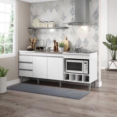 Imagem de Balcão de Pia para Cozinha 3 Gavetas Cooktop Forno 183cm Branco