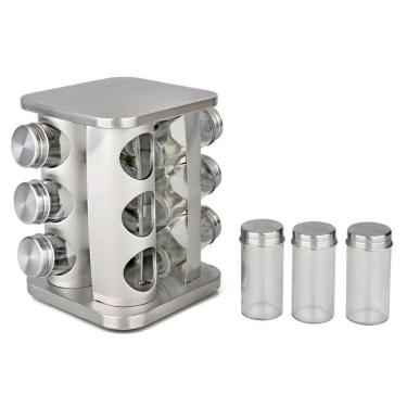 Imagem de Porta Condimentos Giratório Com 12 Potes De Vidro - Organização E Elegância