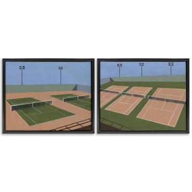 Imagem de Stupell Industries Conjunto de 2 peças de quadras de tênis competitivas com moldura preta de Michael Willett, 21 x 17
