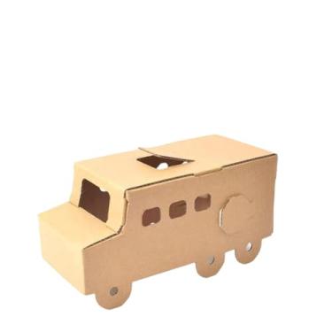 Imagem de Brinquedos de caixa de papel DIY, modelos de caixa de papel artesanal DIY, caixas de papel criativas infantis, cultivo de habilidade. Vem com um conjunto de tinta de 12 cores (ônibus escolar)