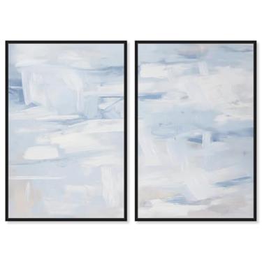 Imagem de Art Remedy Frozen in Time II Conjunto de 2 telas minimalistas abstratas, moldura preta, 50 x 76 cm