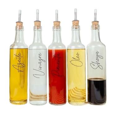Imagem de Conjunto de Frascos de Vidro Para Especiarias de 525 Ml Com Bico de Despejo de CortiçA(Kit 5 Completo (A, V, P, O, S))