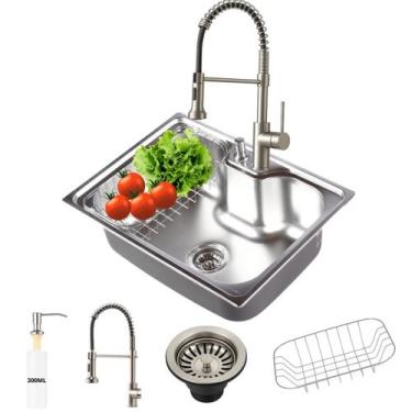 Imagem de Kit Cuba Gourmet 60x45cm + Torneira Cozinha Monocomando Jato Duplo Que