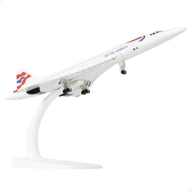 Imagem de QIYUMOKE Kit de modelo de avião de metal fundido Concorde British Airways em escala 1/300 com suporte para presentes de aviação para adultos ou lembranças de aeronaves (19 cm C)
