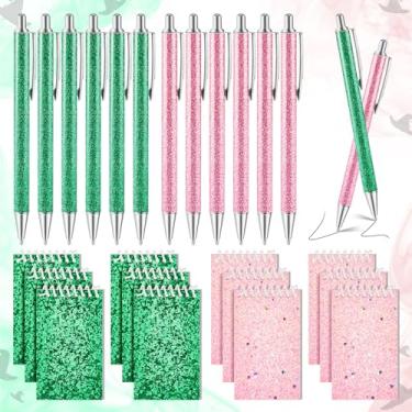 Imagem de Resurhang 24 peças de lembrancinhas de festa de aniversário com tema de princesa bruxa, rosa e verde, canetas e cadernos com glitter, bolso a granel, espiral, brilhante, para presente de bruxa