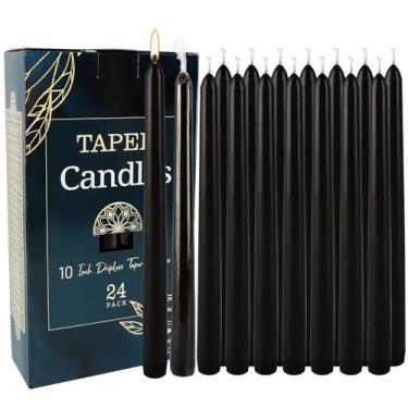 Imagem de Pacote com 24 velas cônicas pretas, 7 a 8 horas de tempo de queima, sem cheiro, sem fumaça e sem gotejamento, conjunto de velas de jantar de 25 cm para castiçais domésticos, casamentos, festas e