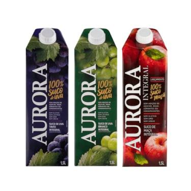 Imagem de Kit Degustação Aurora Suco Integral 3 Unidades Uva, Uva Verde e Maçã 1,5L Tetra Pak