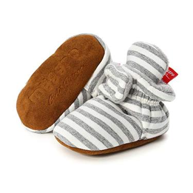Imagem de HsdsBebe Botas de algodão unissex para bebês recém-nascidos, sola antiderrapante para crianças pequenas, crianças, inverno, quente, fleece, meias aconchegantes, A/Stripe-light Grey,