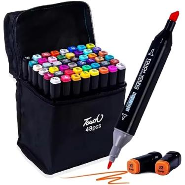 Imagem de Estojo 48 Canetas Marcador Para Colorir Kit Conjunto Canetinha Profissional Tiktok Marcadora Permanente de Ponta Dupla em Cores Diferenciadas Tampa Codificada Por Cores Linha Premium 48 Cores