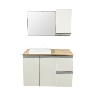 Imagem de Conjunto para Banheiro com Cuba e Espelheira Prisma Branco/Tropical