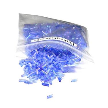 Imagem de 50 gramas de 1200 ming árvore econômica 1/10.2 cm longo 6 mm contas de sementes de tubo de vidro (azul arco-íris)