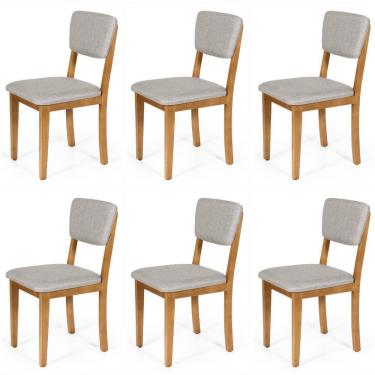 Imagem de Conjunto 6 Cadeiras De Jantar Estofada Em Madeira Maciça Ella Cinza Claro