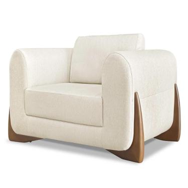 Imagem de Poltrona Para Sala Base De Madeira Izzy S06 Linho Natural - Mpozenato