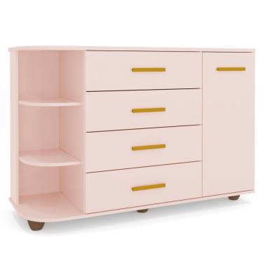 Imagem de Cômoda Infantil Com Cantoneira E 4 Gavetas 100% Mdf New Lorena Rosê - Phoenix