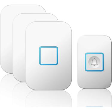 Imagem de Campainha Sem Fio, Campainha De Porta De 1000 Pés De Comprimento Com 3 Receptores, Mini Ip44 à Prova D'água, Modo Mudo De Volume De 5 Níveis, 60 Melodias, White