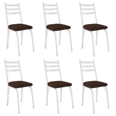 Imagem de Kit 6 Cadeiras Para Cozinha Tubular D-13 Nara De Aço Branco-imbuia - A