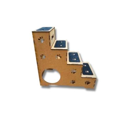 Imagem de Escadinha pet 4 degraus 60 cm de altura feito em madeira mdf com carpete para cachorro e gato