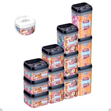 Imagem de Kit com 12 Potes Herméticos De Acrílico Para Mantimentos Tampa Com Trava Tamanhos Variados (Preto)