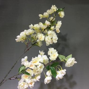 Imagem de Arranjo de flores artificiais de galhos longos de flores de cerejeira, decoração para casa, decoração de casamento (branco)