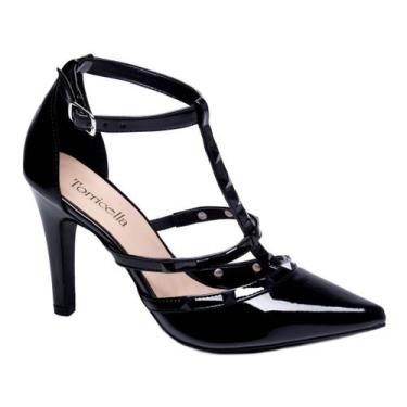 Imagem de Sapato Scarpin Feminino Preto Pérolas Salto Alto - 65054A - Torricella