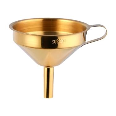 Imagem de IEUDNS Funil de óleo de cozinha com filtro removível, multifuncional, utensílios de cozinha fáceis de despejar para enlatar garrafas, encher garrafas de água, Ouro