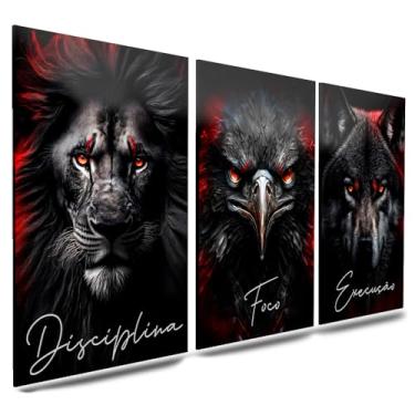 Imagem de Kit 3 Quadro Decorativo Sala Quarto Leão Águia Lobo Motivacional Disciplina Foco Execução (06)