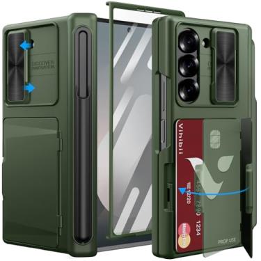 Imagem de Vihibii Capa carteira para Samsung Galaxy Z Fold 6 com suporte para caneta S e porta-cartões, capa para lente da câmera, proteção de dobradiça e protetor de tela frontal, capa de telefone resistente