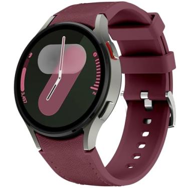 Imagem de Pulseira de couro compatível com Samsung Galaxy Watch 7 6 5 4 FE de 40 mm e 44 mm, relógio 6 Classic de 43 mm, 47 mm, 5 Pro, 45 mm, 4 clássico, 42 mm e 46 mm, para homens e mulheres (bordô)