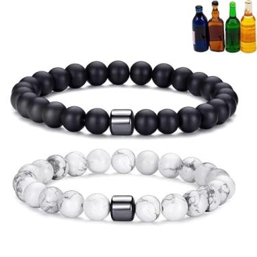 Imagem de DIOWUS Pulseira Glame antiálcool para mulheres e homens, pulseiras de sobriedade GM Mgnetc com contas ajustáveis Hemys Hematita reduzem o desejo de beber, aliviam a ansiedade, estresse, joias presente