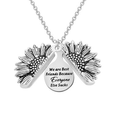 Imagem de LQRI Colar de girassol para melhor amigo, presente We Are Best Friends Because Everyone Else Sucks Sunflower Pendant Necklace BFF Merch, Small, Aço inoxidável, aço inoxidável