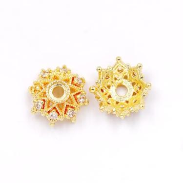 Imagem de Malahill Tampas de contas pavimentadas de zircão cúbico para fabricação de joias, 20 peças, ouro 18k de 11 mm